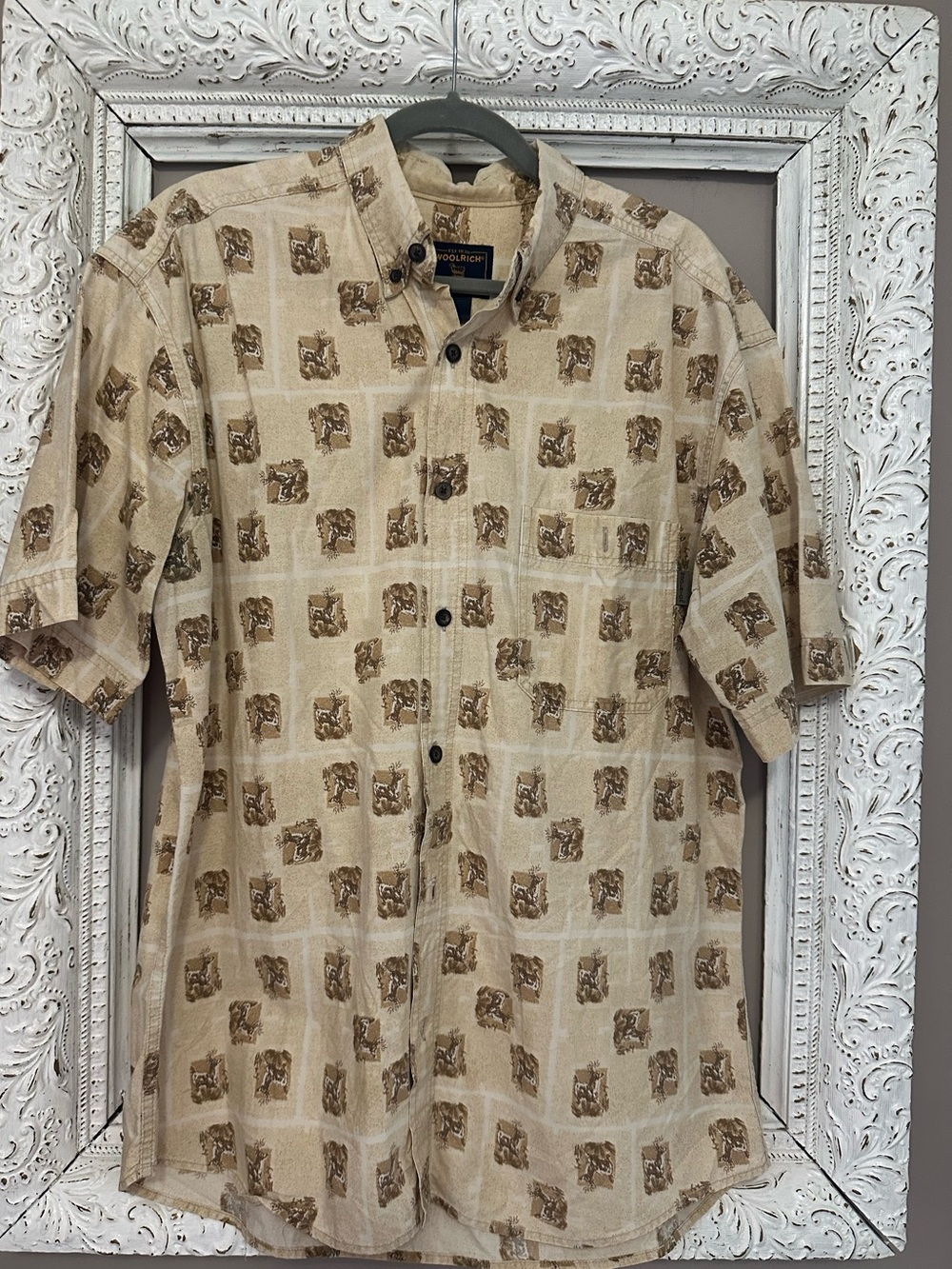 Vintage Woolrich Short Sleeve Shirt. Buck Print